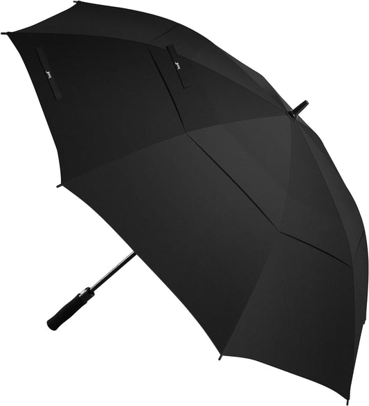 JPAXI Premium Black Windproof Golf Umbrella | Rain & Windproof Automatic Open Golf Umbrella for Ultimate UV Protection